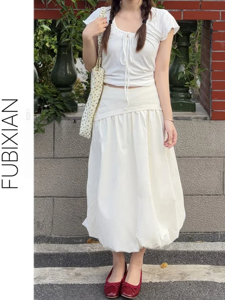 

Peach Blossom White Puffy Skirt Women's Mid-Length Summer Beautiful New Style Korean High Waist Versatile Puffy Skirt