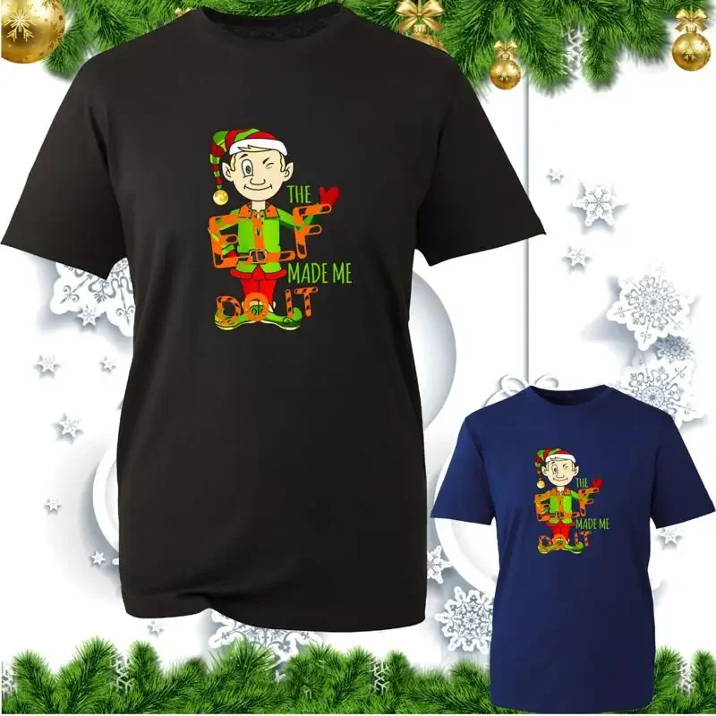 The Elf Made Me Do It Christmas Matching T Shirt Funny Eye Winking Xmas Top