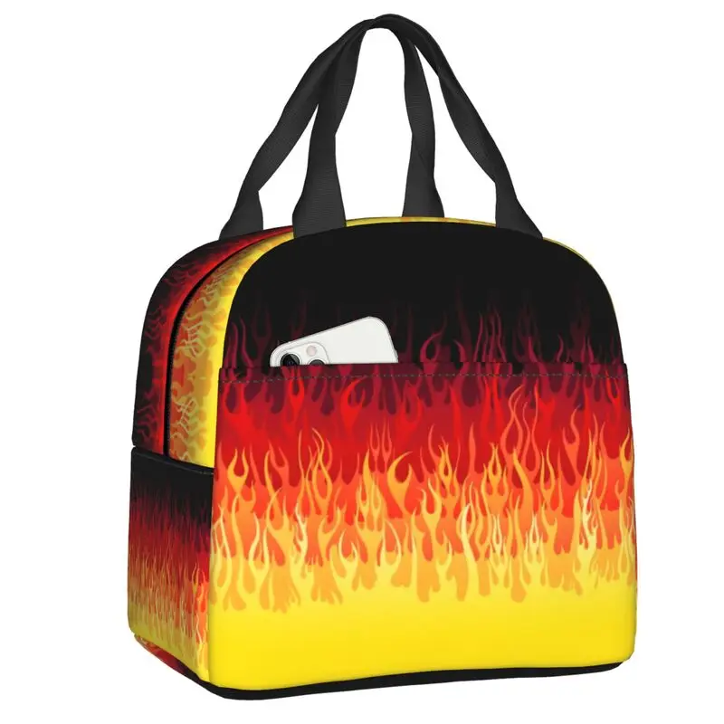 Red Burning Fire Racing Flames Insulated Lunch Bags for Women Resuable Thermal Cooler Bento Box School