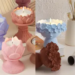 Candlestick 3D Lotus Shaped Candle Silicone Mold Lotus Cake Chocolate Silicone Mold Flower Girl Resin Molds Home Decoration