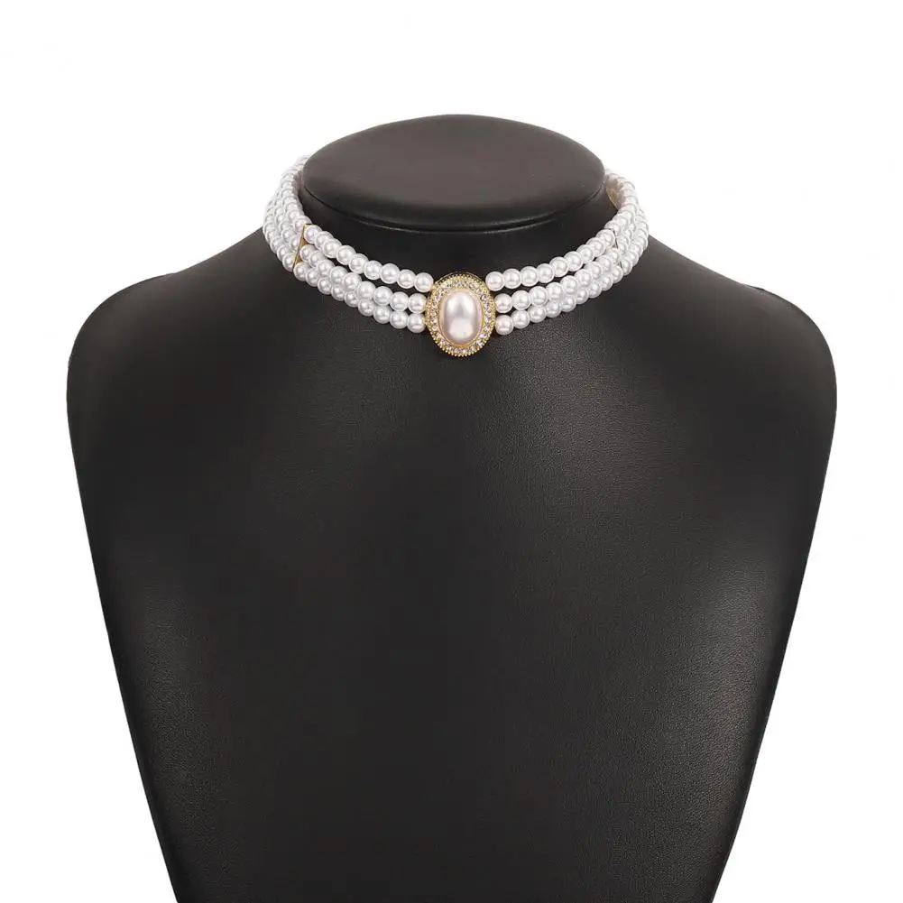Multi Layer Faux Pearls Choker Necklace Retro Multi-layer Faux Pearl Choker Necklace Elegant Statement Bridal Jewelry Simple