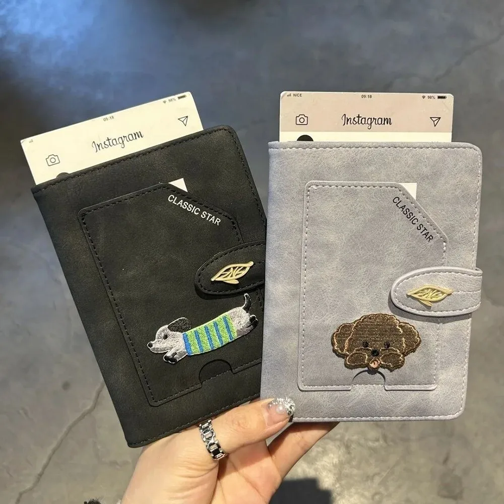 ปกหนังสือเดินทางลายการ์ตูนสัตว์ ดีไซน์ RFID วัสดุกันน้ำ พร้อมที่หนีบตั๋ว หนัง PU ปักลายสุนัข