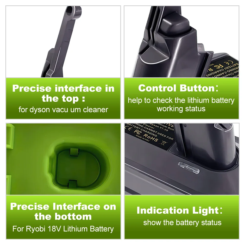 Battery Adapter Converter for Ryobi 18V Lithium Battery to Replace for Dyson V7 V8 Vacuum Cleaner