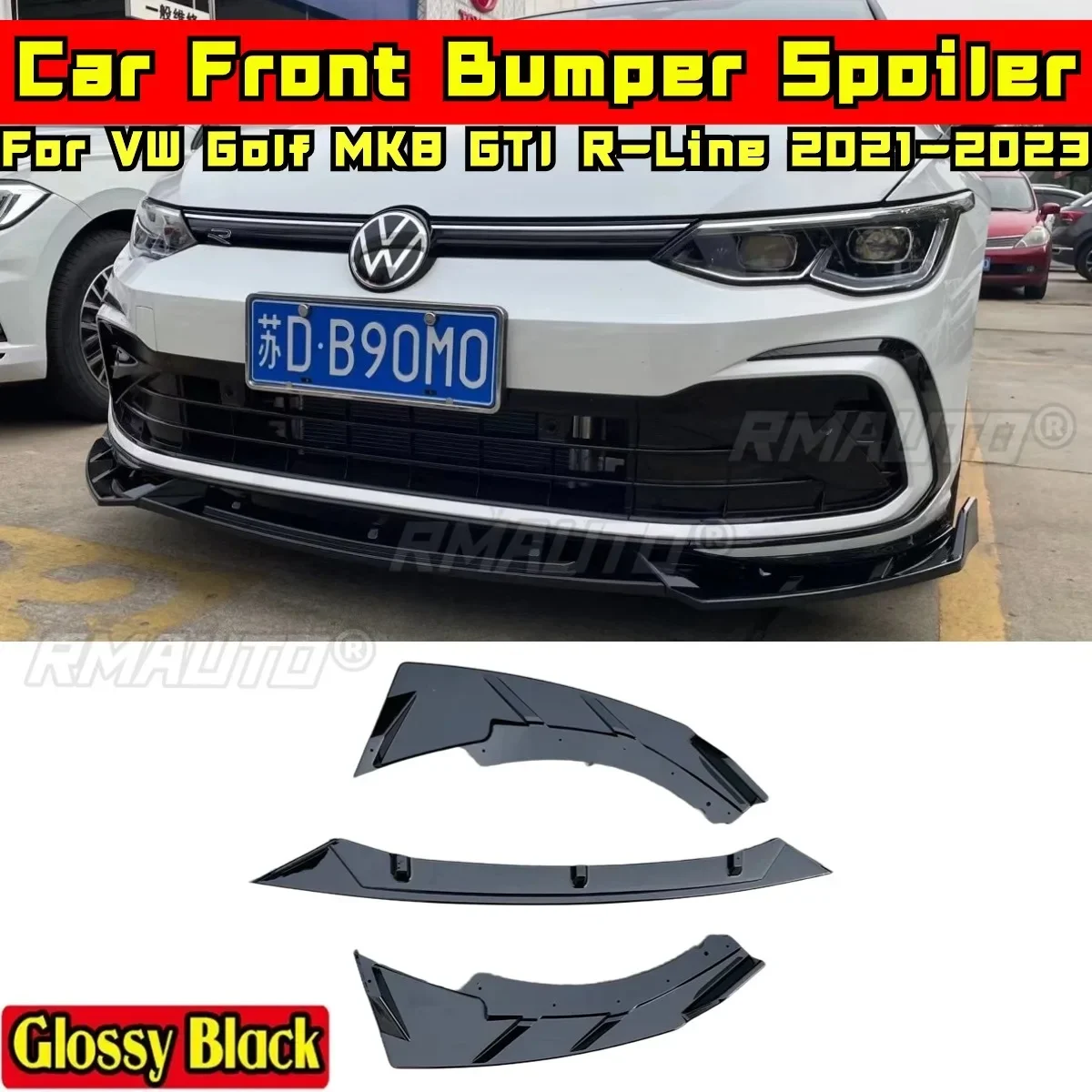 

For Golf MK8 GTI R-Line Body Kit Front Bumper Lip Glossy Black Bumper Cover for VW Golf MK8 GTI R-Line 2021-2023 Car Accessories