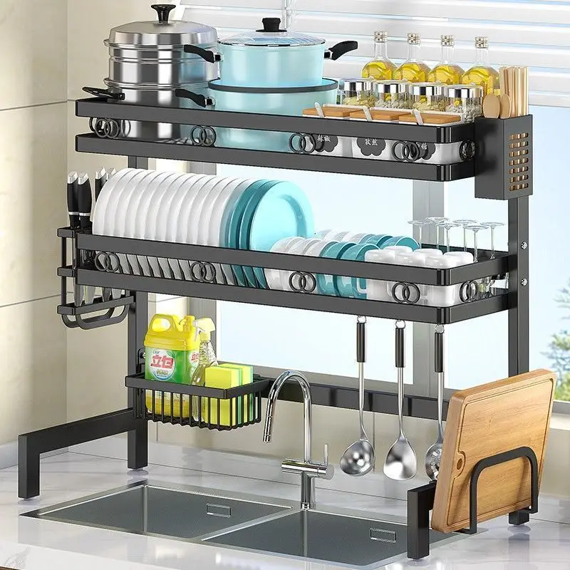 65-95cm Kitchen Sink Dish Drying Rack Over The Sink Dish Drain Rack Utensil Holder Double Sink Kitchen Storage