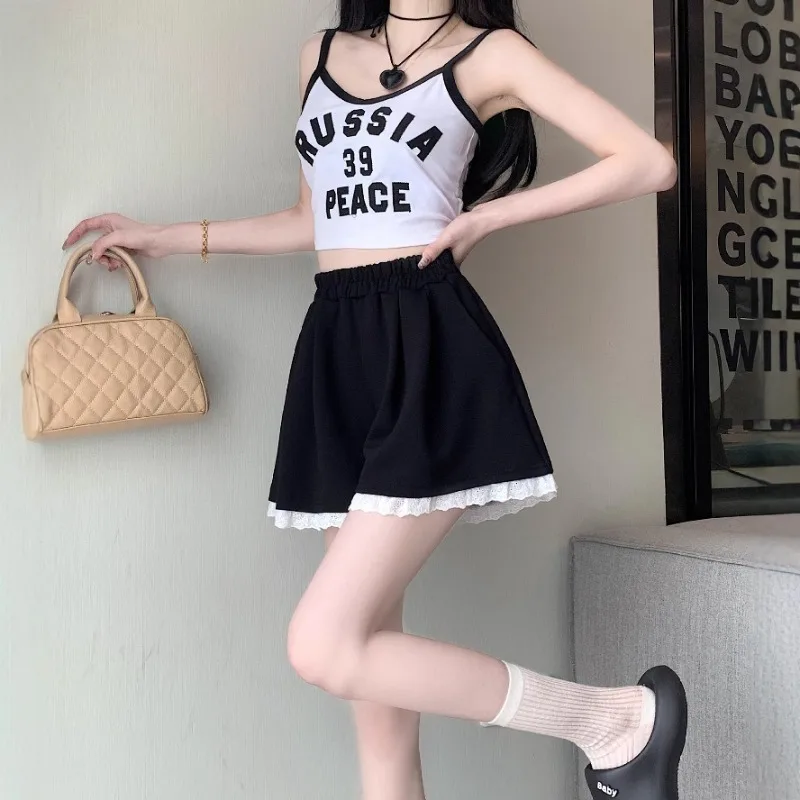 Lace Casual Shorts Women's  A-line Wide-Leg Short Pants Skirt High Waist Comfy Girls Sports Loose Outdoor Home Bottoms Summer