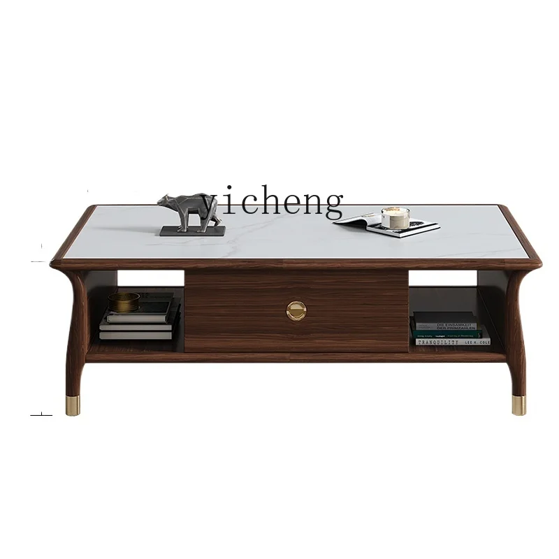 

Tqh Ugyen Wood Solid Wood Coffee Table TV Cabinet Combination Household Stone Plate High-End Living Room Floor Cabinet