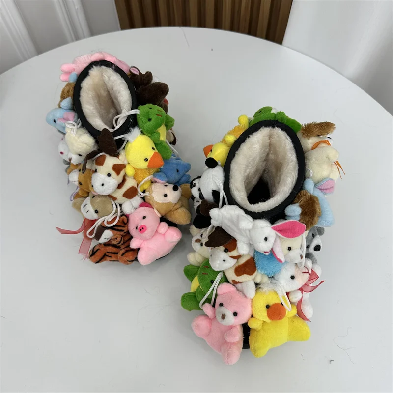 2023 Winter Snow Boots Women Teddy Boots covered In Stuffed Animals Fluffy Middle Calf Platform Flat With Cute child snow Boots