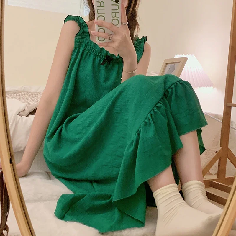 

Nightgown Women Gauze Cotton Night Dress Spaghetti Strap Sleepshirts Sleeveless Sleepwear Nightwear Nighty Home Clothes Plus Siz