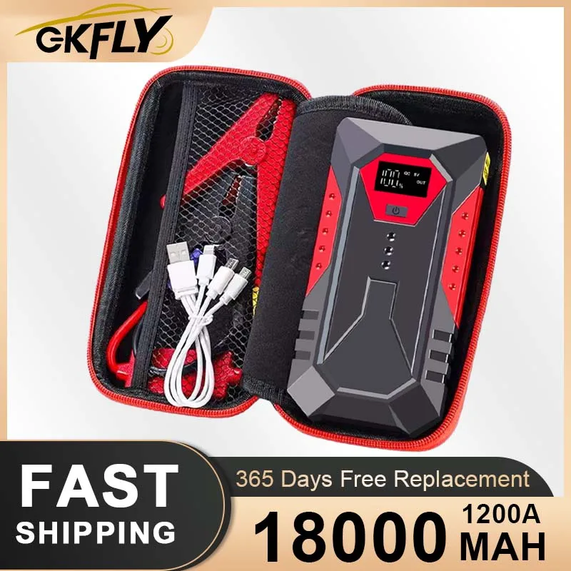 GKFLY 자동차 점프 스타터, 휴대용 보조배터리 자동차 배터리 부스터, 가솔린 시동 장치, 6.0L 디젤 4.0L, 18000mAh, 12V 