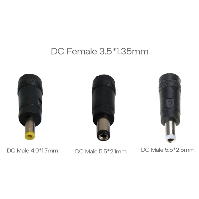 Adaptador universal dc3.5x1.35mm fêmea para dc4.0x1.7mm/5.5x2.1mm/dc5.5x2.5mm macho para laptop, conversor plugue câmera