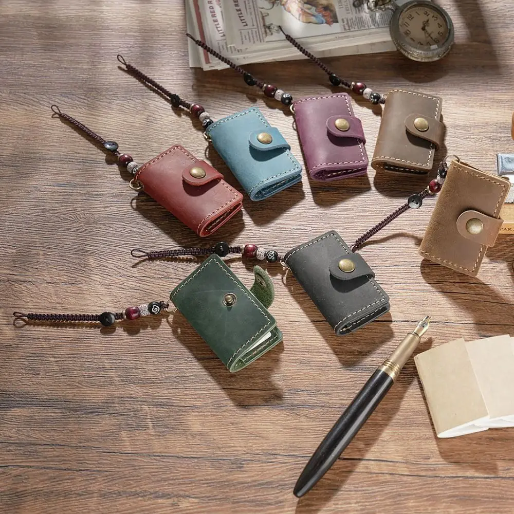 Handmade Retro Tiny Leather Notebook Decorative Pendant Mini Pocket Notepad Cowhide Cover Travel Sketchbook Planner Wedding
