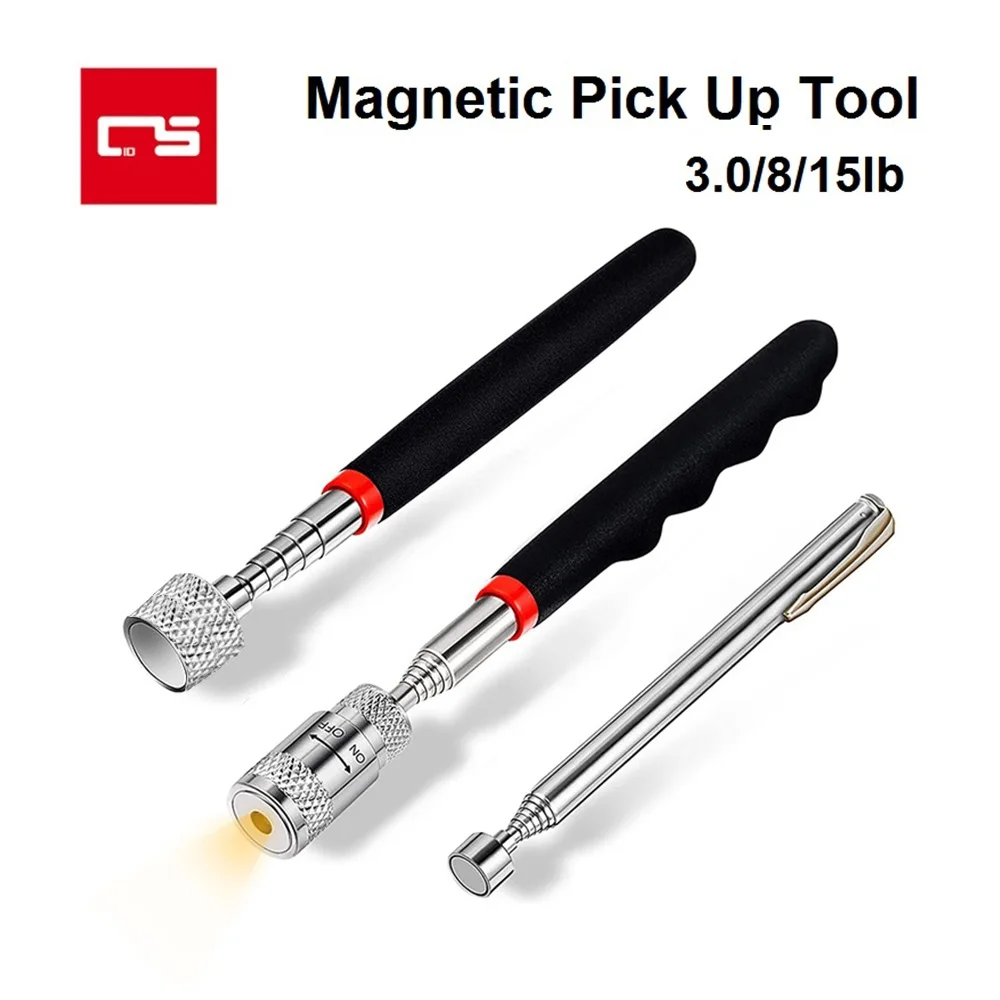 

3.0/8.0/15.0lb Telescoping Magnetic Pick Up Tool Magnet Stick Grip Extendable Long With Light Reach Pen Rod for Picking Up Nuts