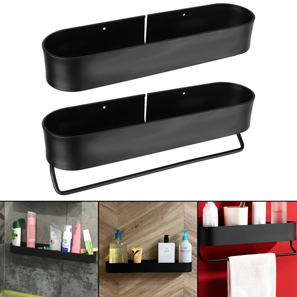 Wall Mounted Shelves Black Bathroom Accessories Bath Towel Holder Kitchen Organizer Shower Storage Basket Bathroom Shelf Rack