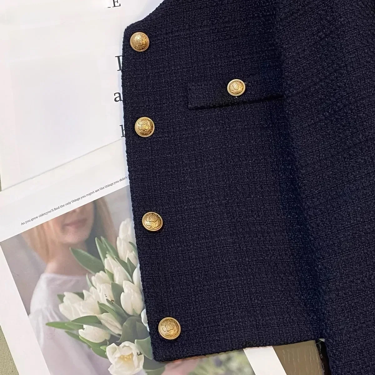Fashionable Small Fragrance Style Women's  Coat in Royal Blue for Short Women Spring Autumn New Arrival Casual Fit