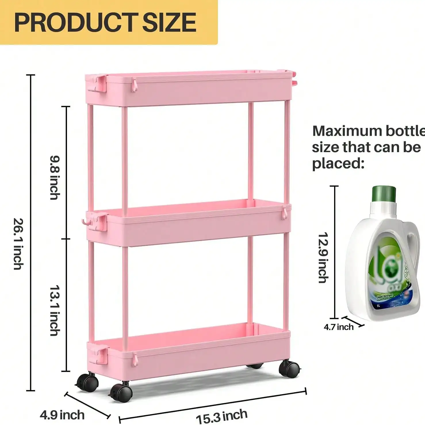 SPACEKEEPER Slim Rolling Storage Cart, 3 Tier Bathroom Storage Organizer Laundry Room Utility Cart Mobile Shelving Unit, Multi-Purpose For Kitchen Office Bathroom Laundry Narrow Places.sh25061252614004550