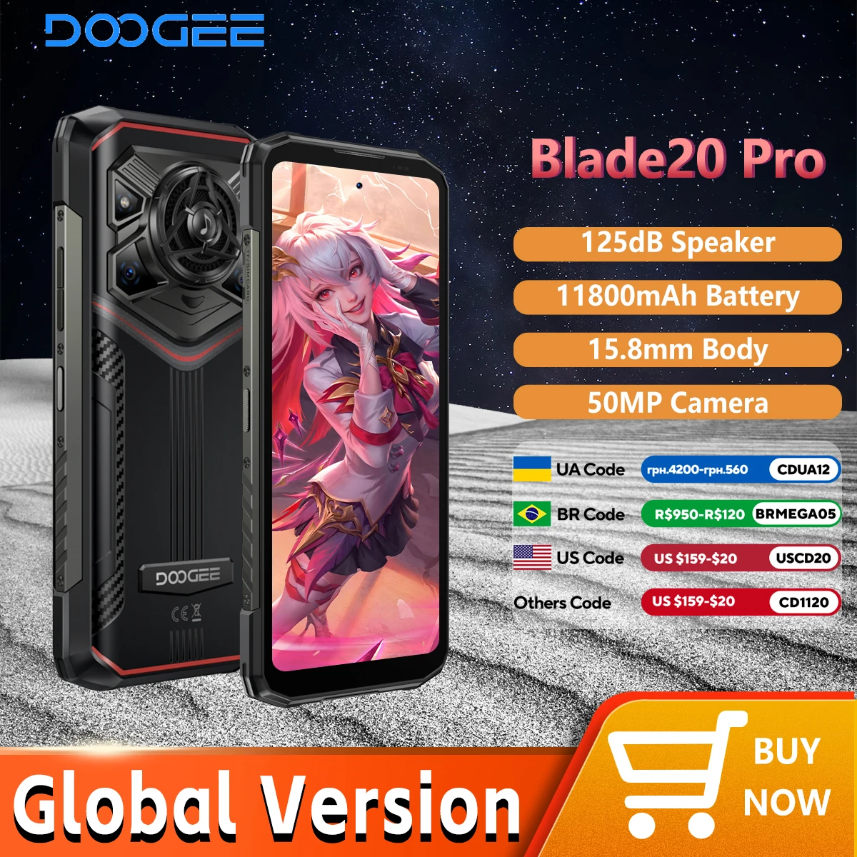 DOOGEE Blade20 Pro Rugged Smartphone 24GB+256GB 11800mAh UNISOC T7200 6.56" Screen 50MP+20MP Camera Night Vision 125dB Speaker