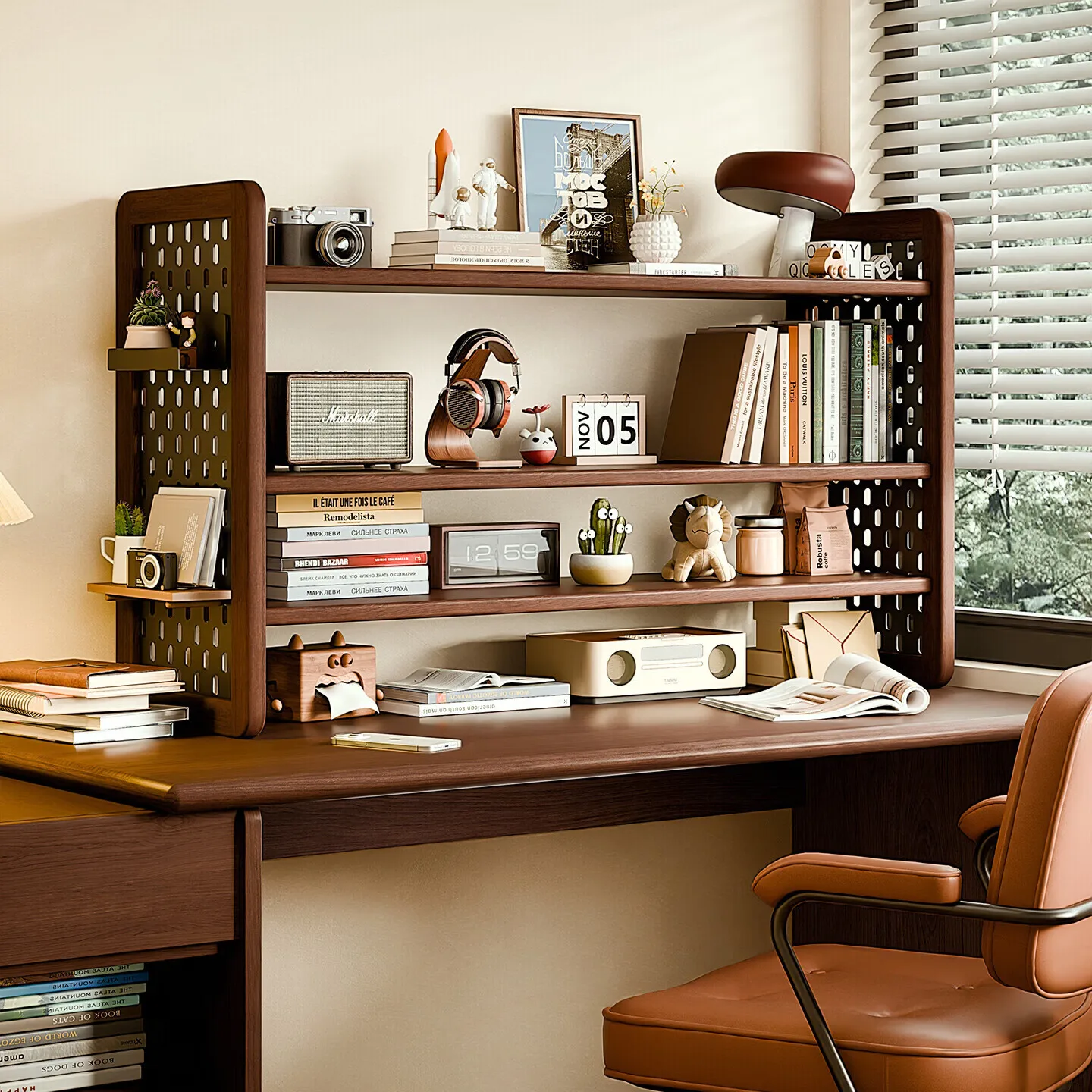 Solid Wood Desktop Bookshelf 60cm Pegboard Multi Tier Storage Rack Vertical Organizer for Study Desk Home Office 원목 책상 선반