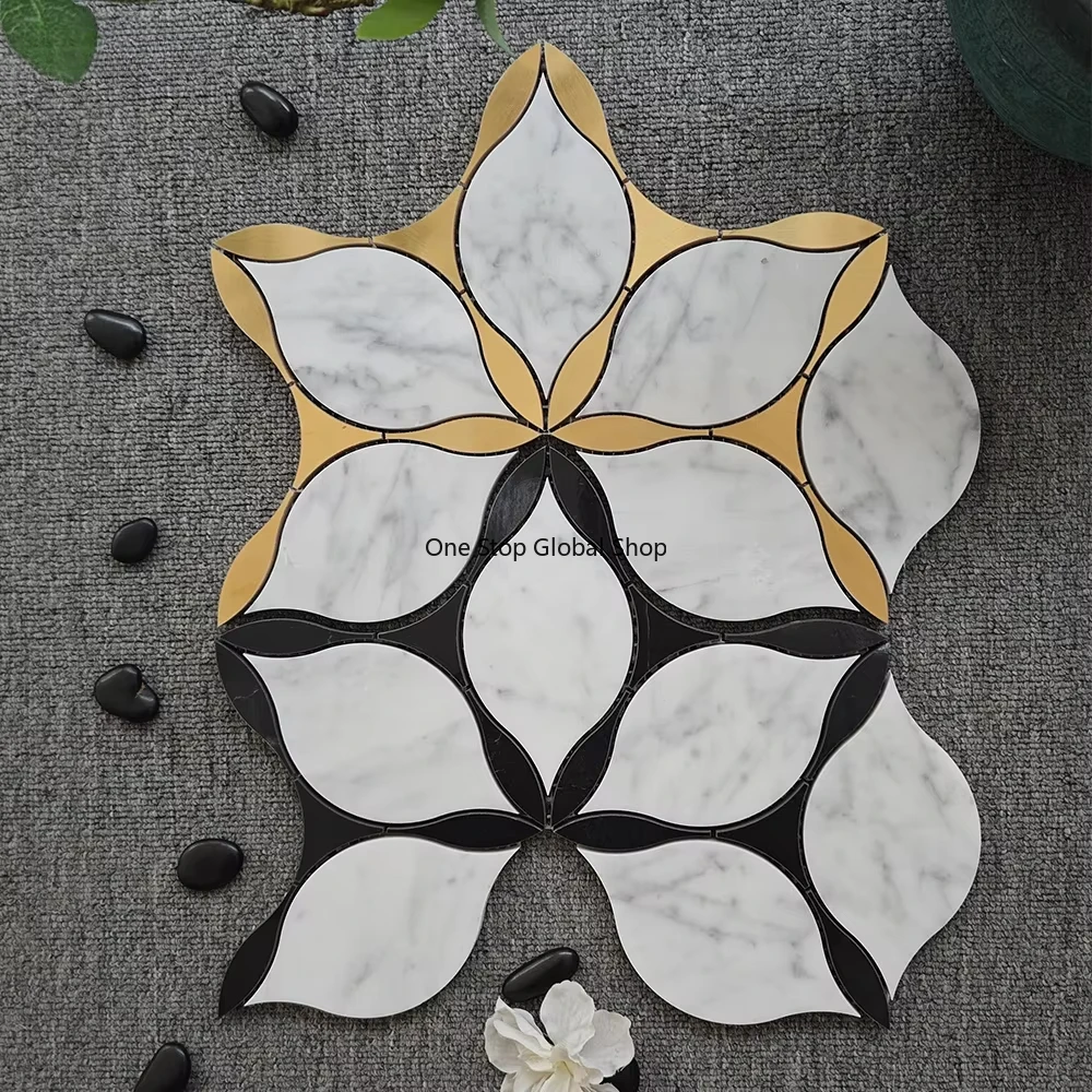 

Black And White Marble Polished Water Spray Floor Tiles for Bathroom Kitchen Living Room Interior Mosaic Tiles
