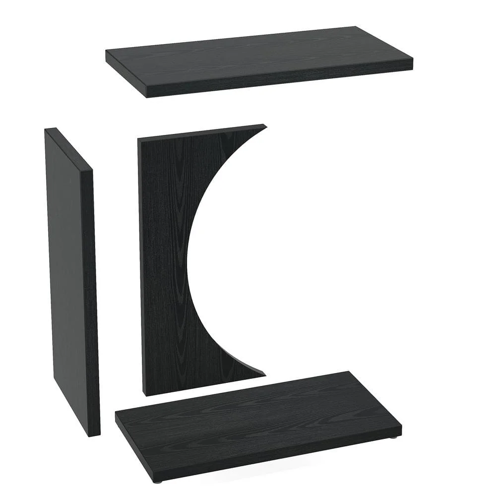 23.62 بوصة. مجموعة طاولة نهاية خشبية سوداء على شكل حرف C مكونة من 2، طاولة جانبية للأريكة للمساحة الصغيرة، طاولة أريكة للمكتب المنزلي #3