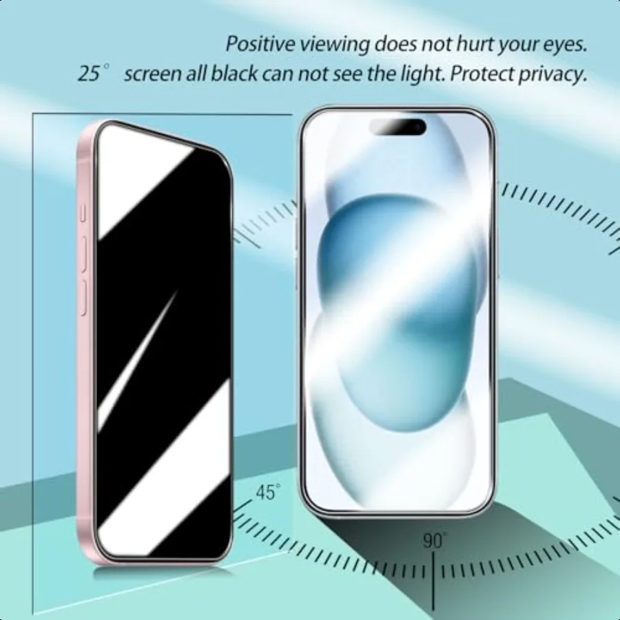 BIGFACE untuk iPhone 15 Plus Pelindung Layar Privasi + Pelindung Lensa Kamera [2 + 2 Paket] Kaca Tempered Privasi HD Premium Ant