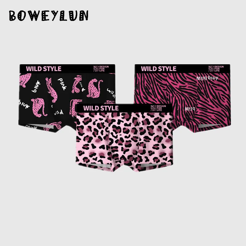 

BOWEYLUN новые мужские трусы-боксеры из ледяного шелка с леопардовым принтом, удобное дышащее нижнее белье для мужчин, увеличивающее бактерии