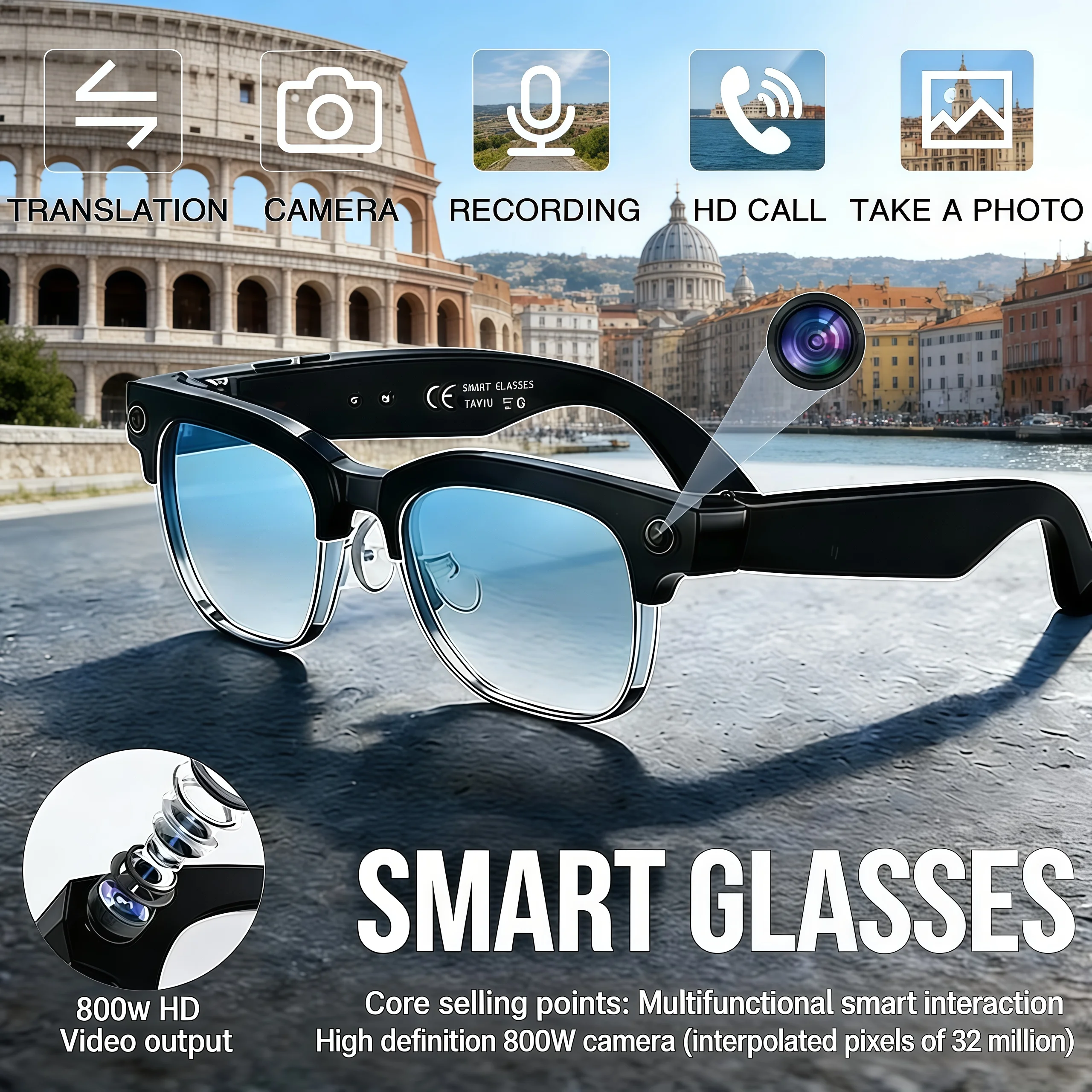 

Новые умные очки 2026 года с изменением цвета, распознаванием фото ИИ, Bluetooth-звонками, переводом, записью видео и голосовым управлением для мужчин