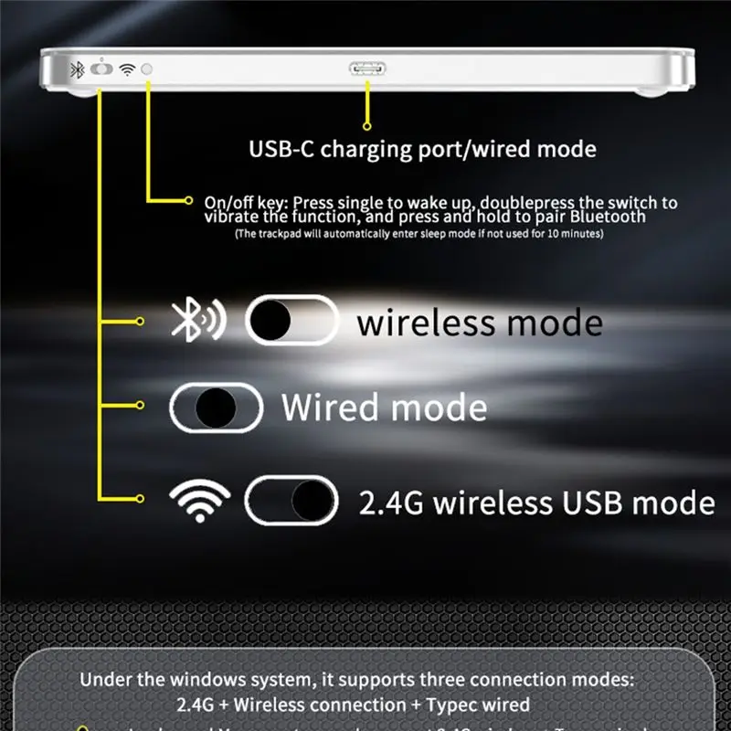 Y44A Wireless Bluetooth Trackpad, Multi-Touch Smooth Glass Surface Touchpad, Aluminum USB Wired for Win/for Mac Laptop
