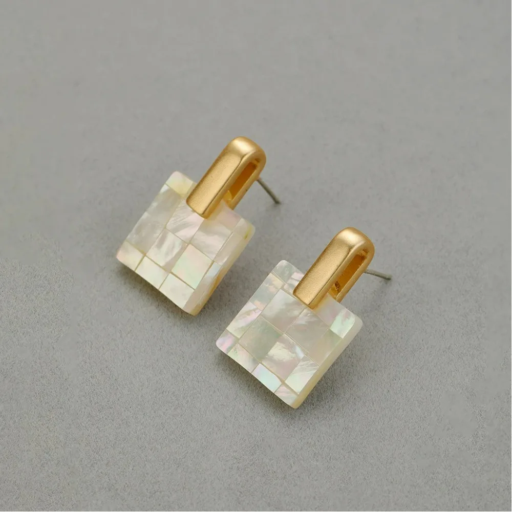 

New Year Gift High-end Light Luxury Square White Butterfly Shell Temperament Fashion All-match Earrings Niche Commuter Earrings