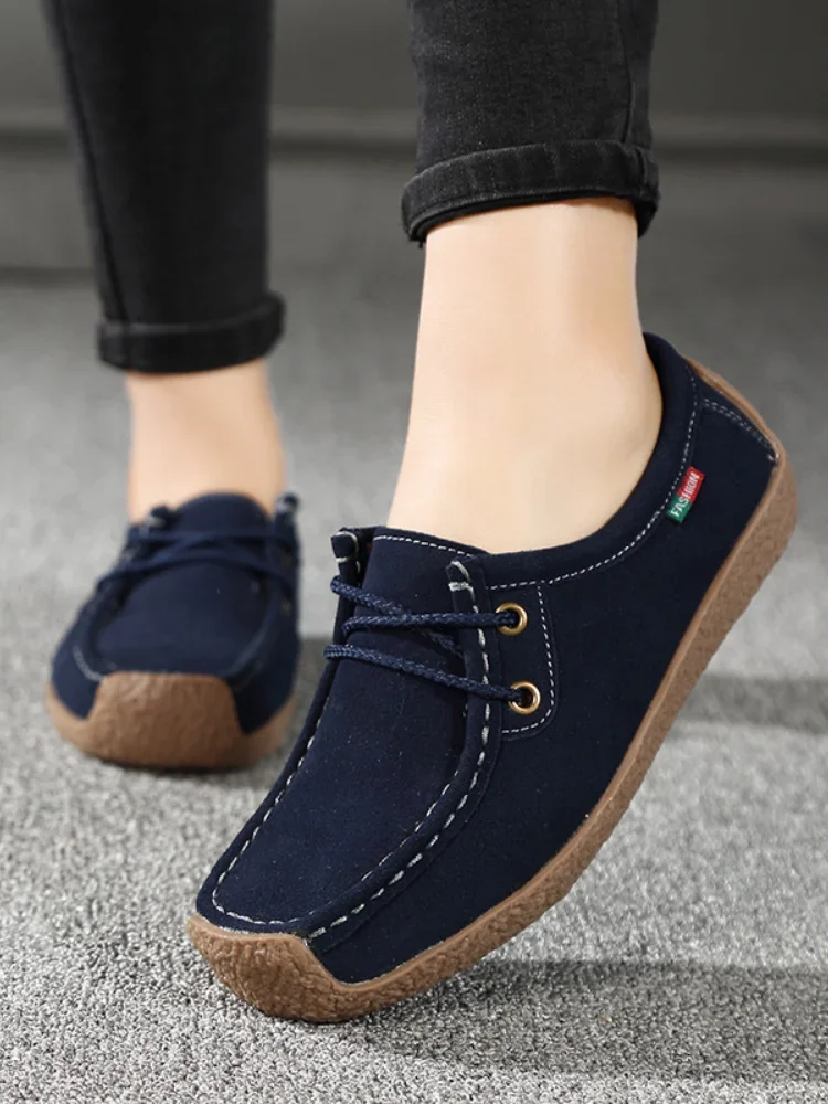 Fashion Velvet Peas Shoes for Women Socofy Women Casual Shoes Lace Up Flat Ankle Bottes Non Slip Women Loafers Zapatos Mujer