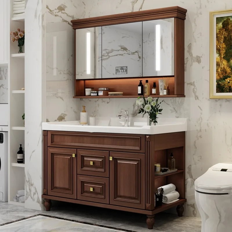 Solid Wood Bathroom Vanity Cabinet Matched Modern Mirror Sink Combo Anti-Fog Intelligent Smart Mirror Bathroom Cabinets