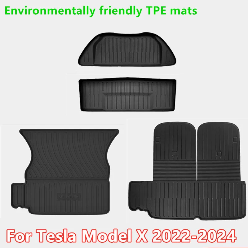 

Черный коврик из ТПЭ переднего багажника и заднего багажника для Tesla Model X 2022-2024