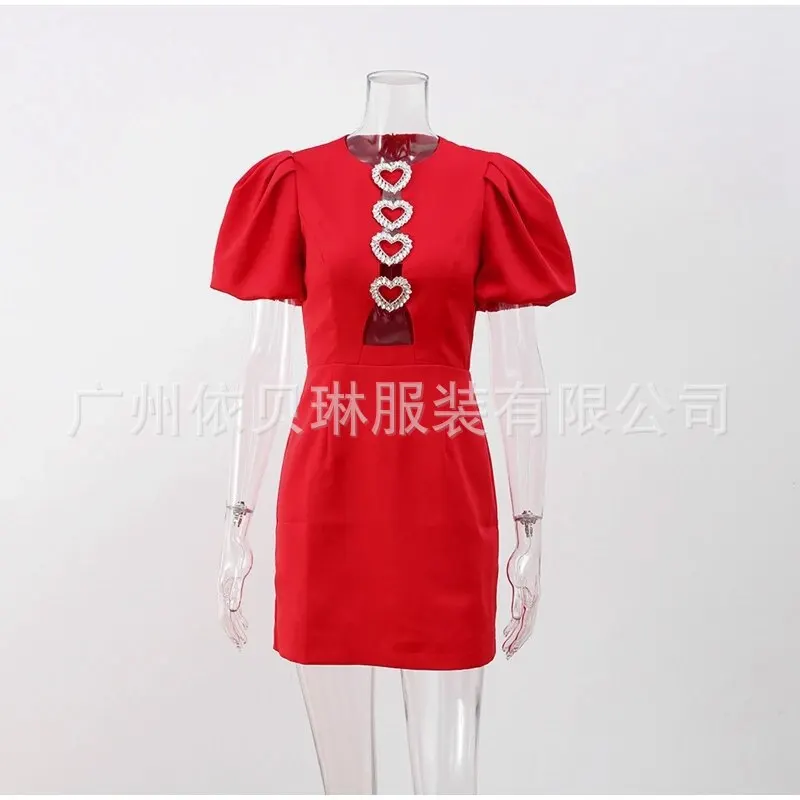 Hollow Bowdress For Women Street Y2k Round Neck Puff Sleeve Tight Dress Women Party Elegant Sexy Slim Evening Dress For Women