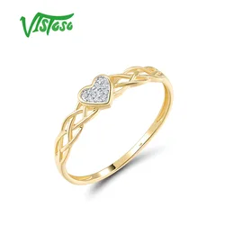 VISTOSO Genuine 14K 585 Yellow Gold Ring For Women Sparkling Diamonds Sweat Heart &Cross Daily Anniversary Gifts Fine Jewelry