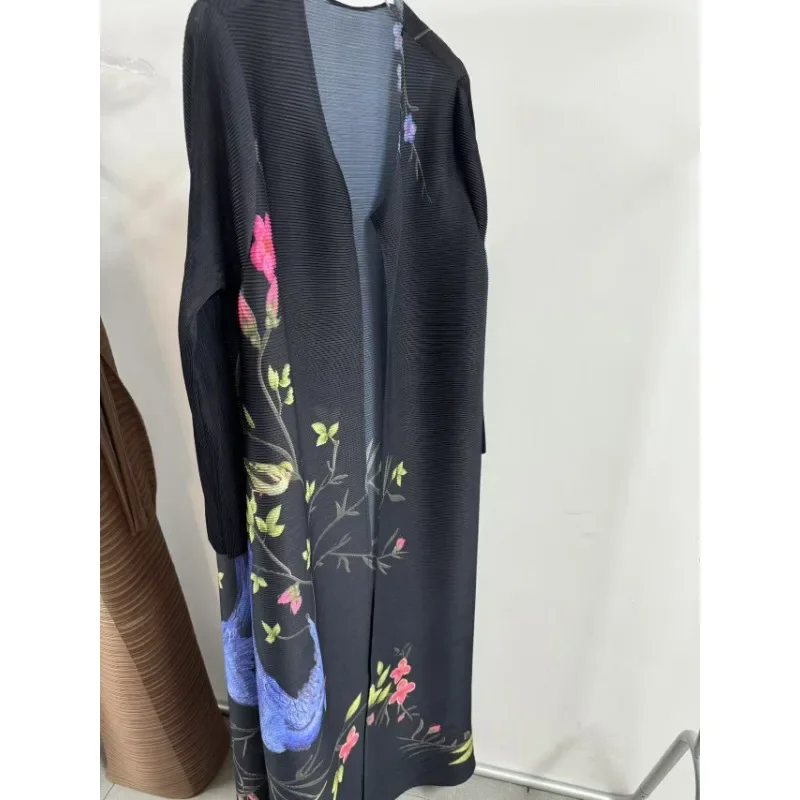 Muslim Abaya Spring and Autumn Fashion Black Printed Round Neck Trench Coat Jacket Saudi Robe Women's Fashion Cardigan Shawl