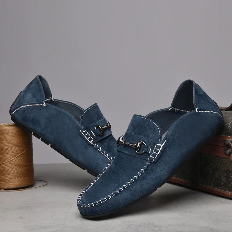 

British Style Fashion Blue Men's Driving Shoes Size 38-46 Quality Loafers Shoes Men Slip-on Suede Leather Casual Shoes for Men