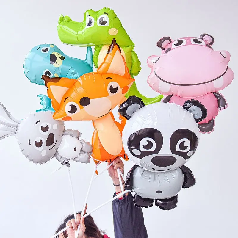 Q-version Animal Foil Balloons Lion Tiger Bear Fox Rabbit Panda Zoo Theme Baby Shower Birthday Party Decorations view 4