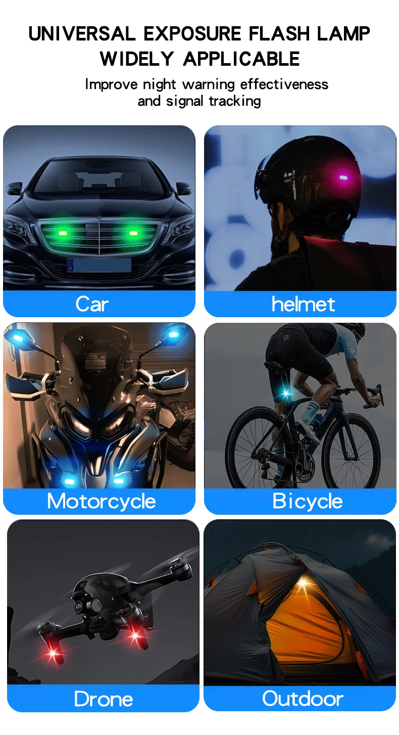 4 Pièces Lumières Stroboscopiques Moto LED 3 Modes - Anti-Collision Pour Drones Motos VTT Vélos