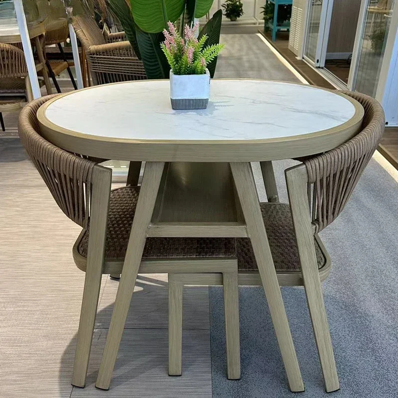 Factory Direct 2026 Modern Outdoor ,leisure Net Red Rattan Woven Tea One Table And Two Chairs, Simple Open-air Fashion