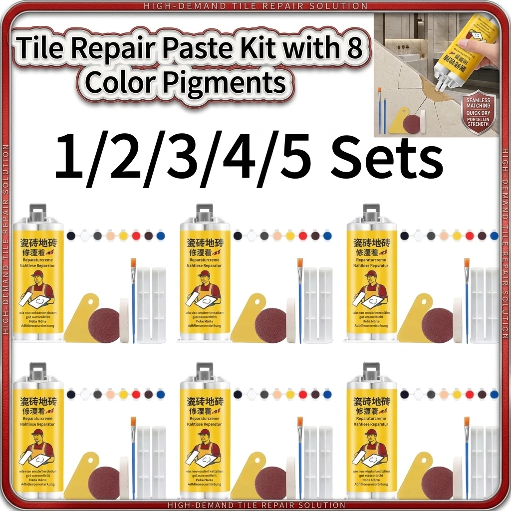 1/2/3/4/5Sets Tile Repair Paste Kit with 8 Color Pigments Waterproof Ceramic Floor Crack Filler DIY Glaze Surface Restoration