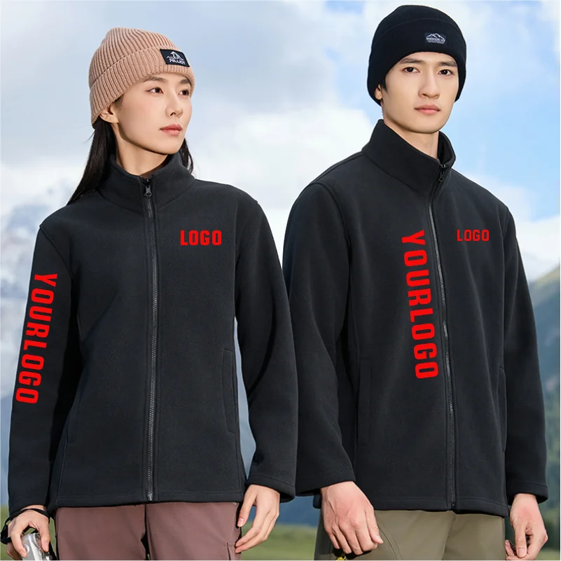 مخصص التطريز طباعة الرجال جاكيت من الصوف لينة الدفء يندبروف كامل زمم معطف متعدد سستة جيوب المشي لمسافات طويلة العمل في الهواء الطلق