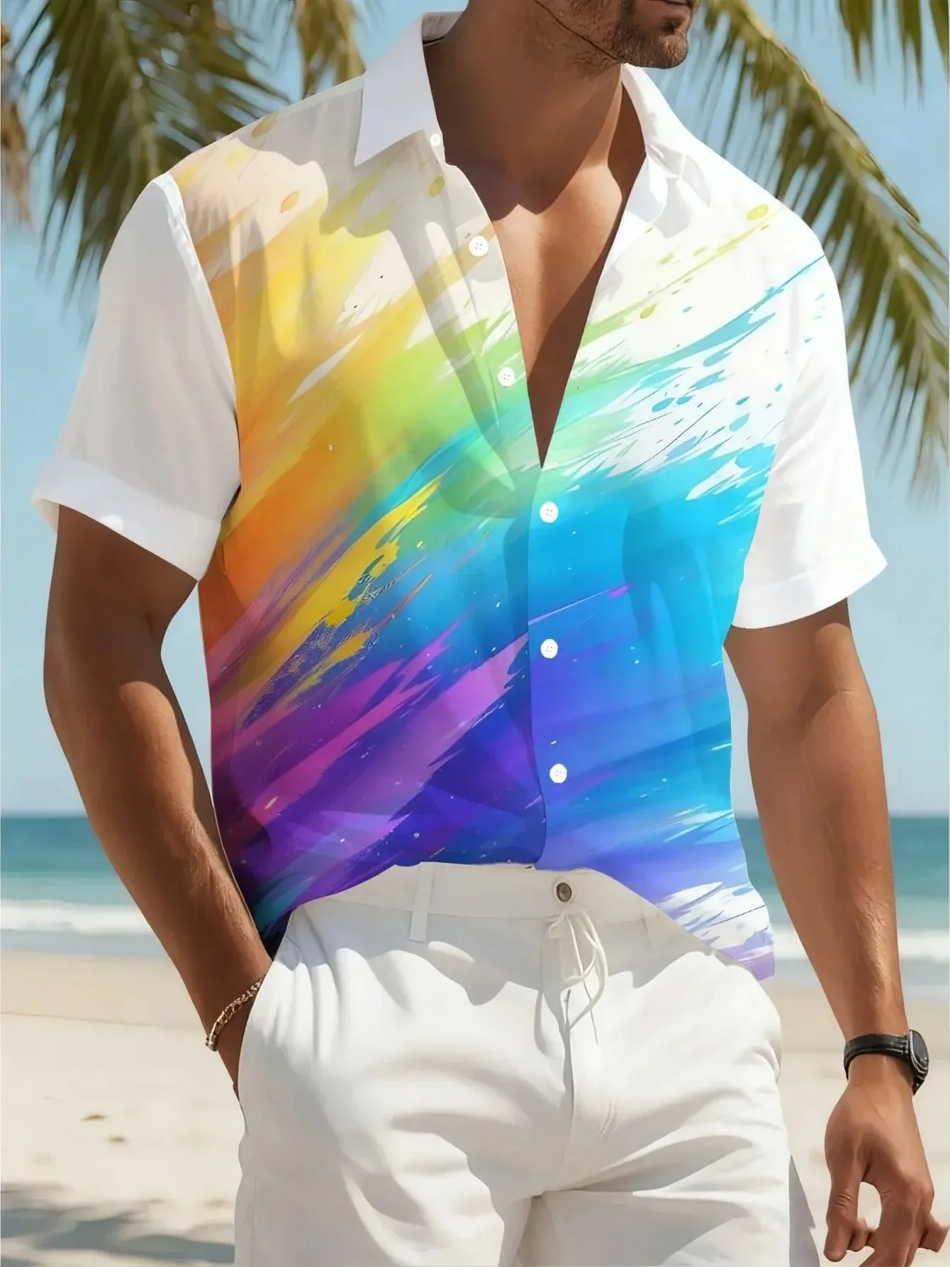 

Men's 3D Digital Print Short Sleeve Shirt Fashion Urban Style Polyester Fabric Iron-Free Standard Fit Casual Top for Daily Wear