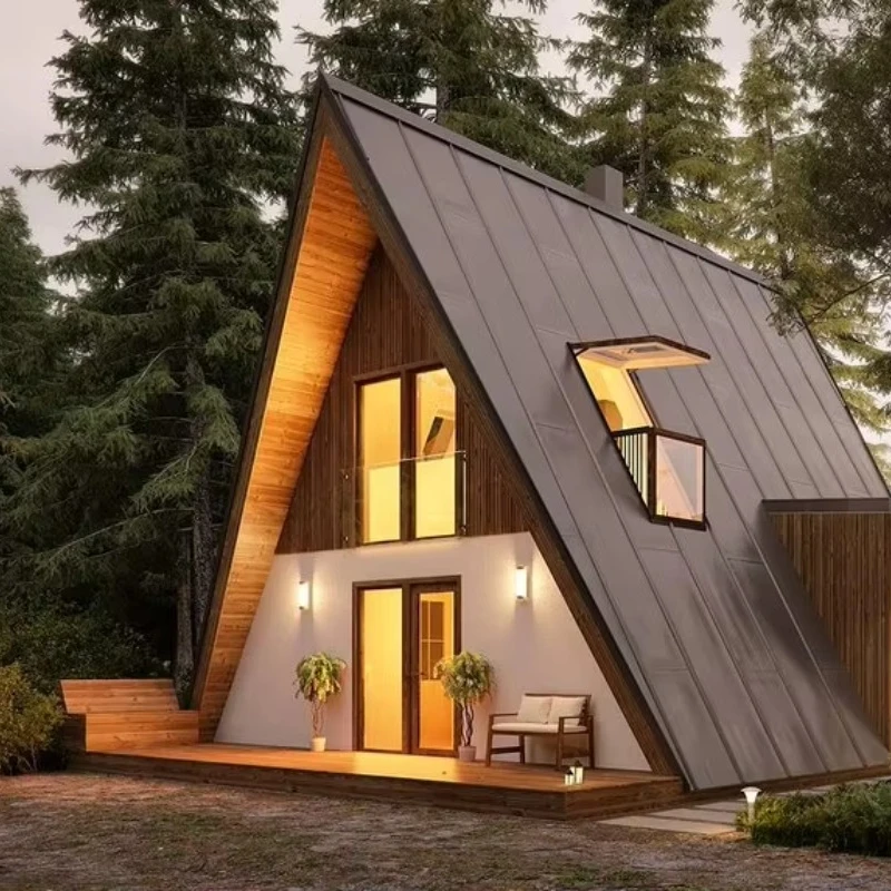 Luxury A-Frame Low-rise Villa Heat-insulated Modular Home Prefab Tiny Triangle House for Apartment Prefab Cottage Customized