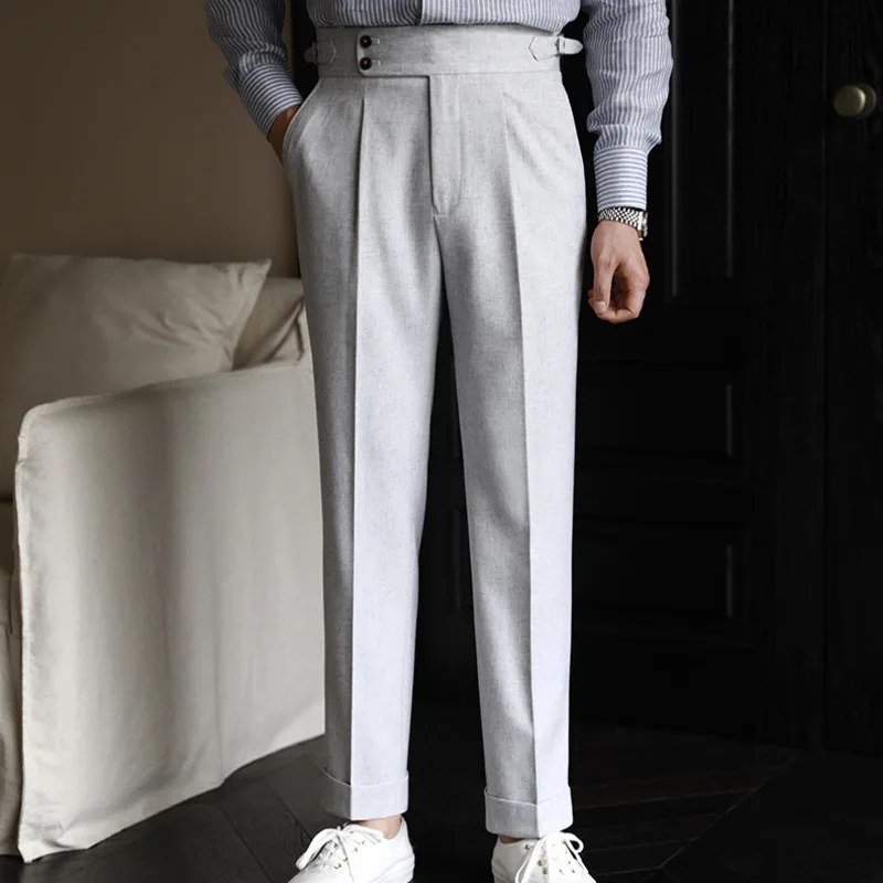 Italian Mens Formal Pant Pantalones Hombre 2023 Dress Ankle Pants Men British High Waist Straight Pants Men Social Trousers Pant