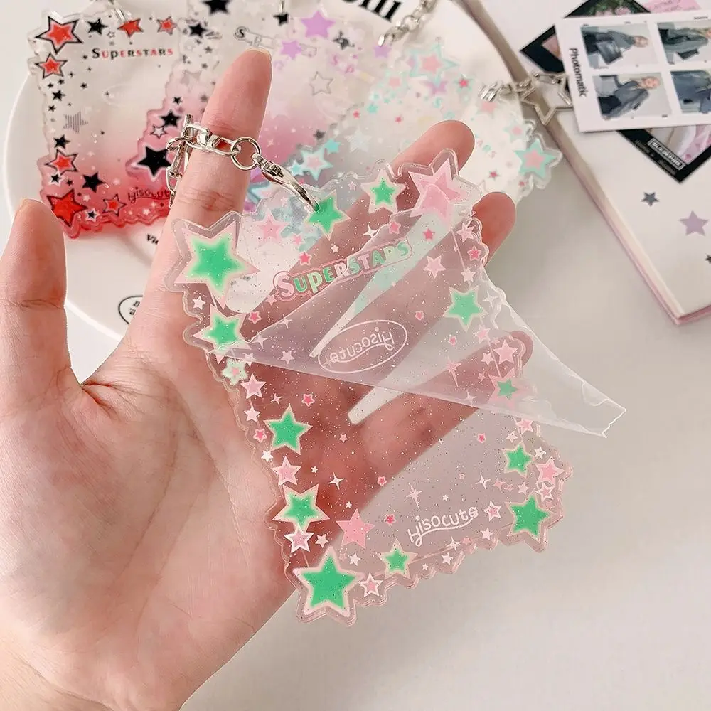 Shining Stars Kpop Photo Card Holder Keychain Portable Acrylic 3 Inch Mini Photo Holder Lovely Clear Idol Card Cover Girls