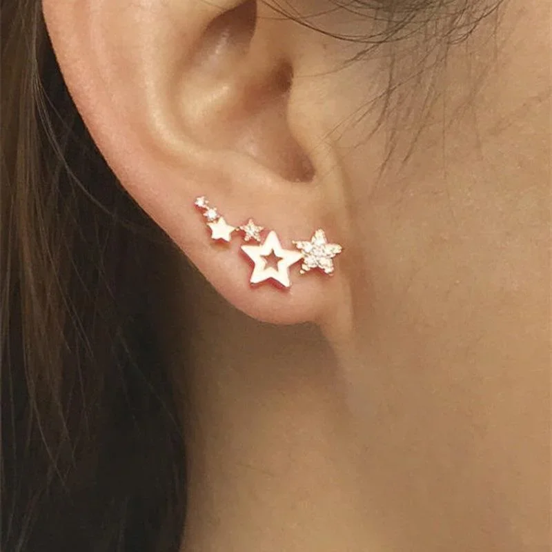 New Shiny Fashionable Zircon Small Star Earrings Ins Cool Style Earrings With Geometric Metal Design For Women'S Jewelry Gifts