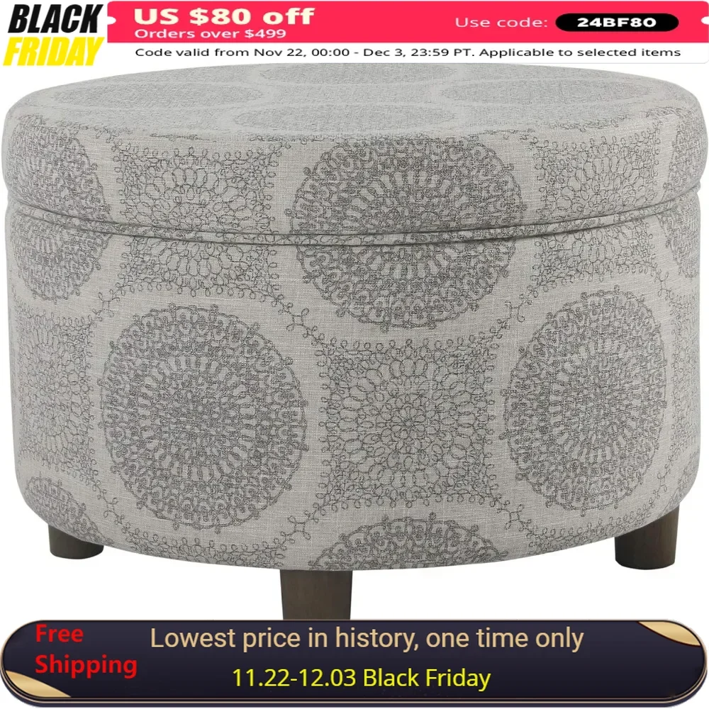 

Upholstered Round Storage Ottoman | Ottoman With Storage For Living Room & Bedroom