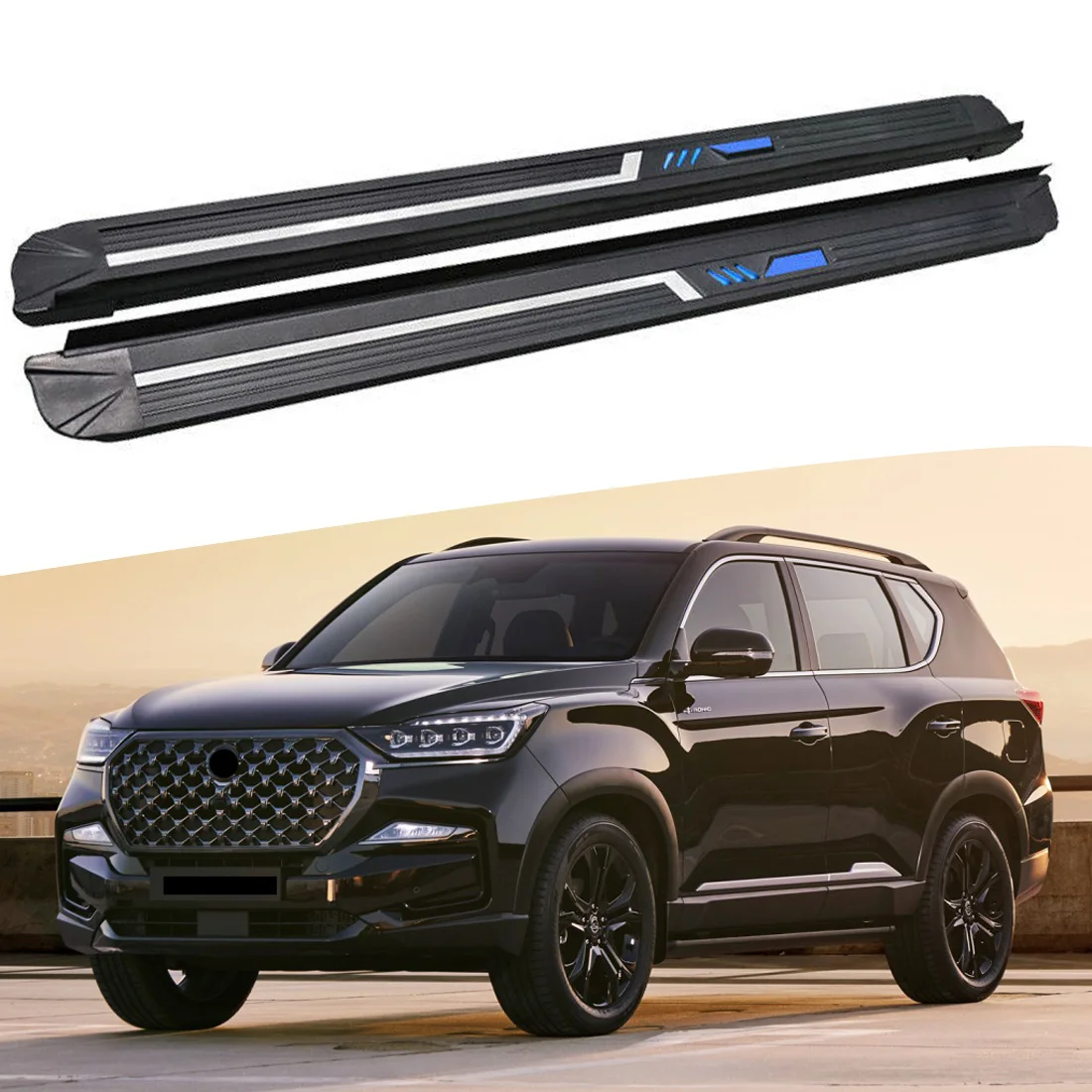 2PCS Side Step fits for SsangYong G4 Rexton 2018 2019 2020 2021 2022 2023 2024 Running Board Nerf Bars Stairs Aluminium Pedal