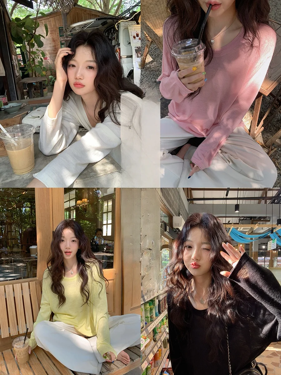 

Женский вязаный топ Ibell Zhang Beibei Ultrine из смесового льна с длинным рукавом и круглым вырезом, легкий, весенний, модный