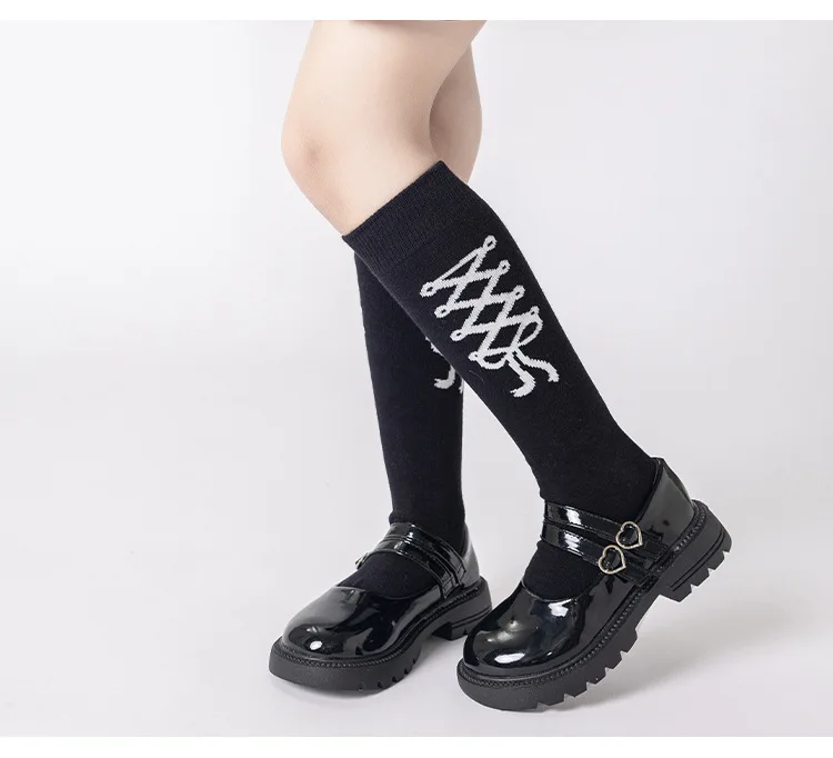 3 Paar kniehohe Slouch-Socken für Mädchen, schwarz, weiß, grau, Schleife, Frühling, stapelbare Strumpfhosen für Kinder von 3–12 Jahren, lässige Schulsocken – Detail 2
